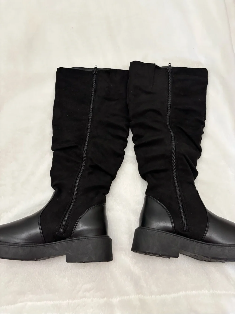 NEW Black Slouch Knee High Boots Chunky Platform Goth Grunge Women’s 7.5 NWOB
